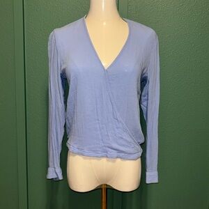 Women's baby blue v neck wrap blouse long sleeve shirt